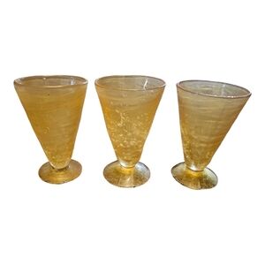 Set of 3 Vintage Yellow Bubble Glass Cone Goblets